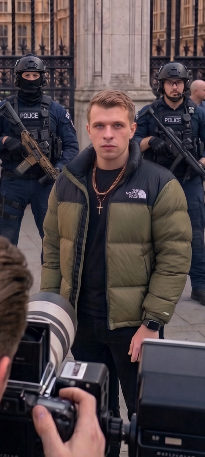Travis Simpkins standing his ground at a security line
